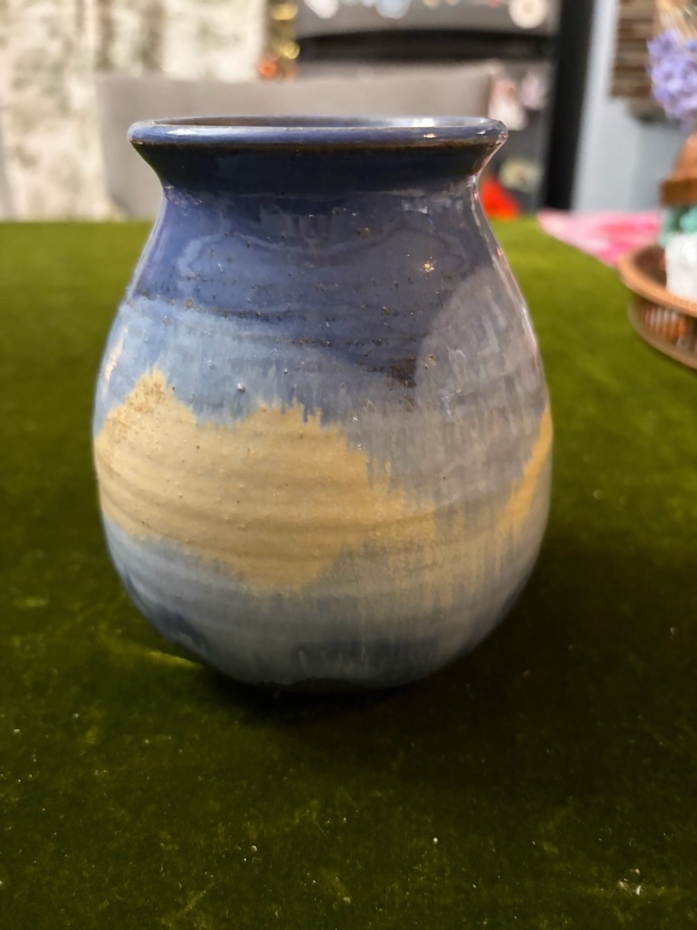 Handcrafted Blue and Cream Ceramic Vase - Home Art Accent